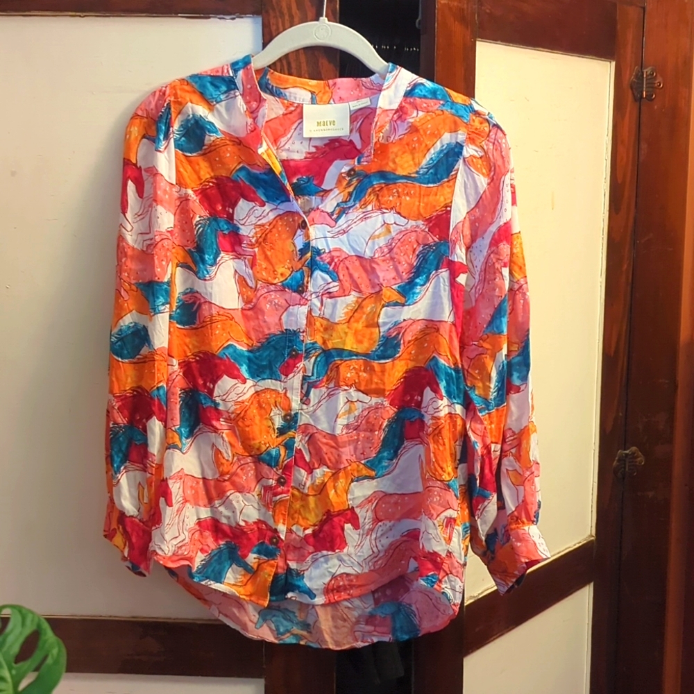 Maeve by Anthropologie Pastoral Watercolor Horse blouse